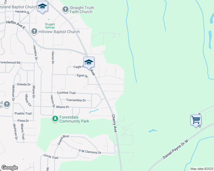 map of restaurants, bars, coffee shops, grocery stores, and more near 1013 Egret Drive in Birmingham