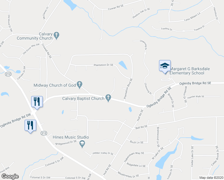 map of restaurants, bars, coffee shops, grocery stores, and more near 4611 Pembrooke Court Southeast in Conyers
