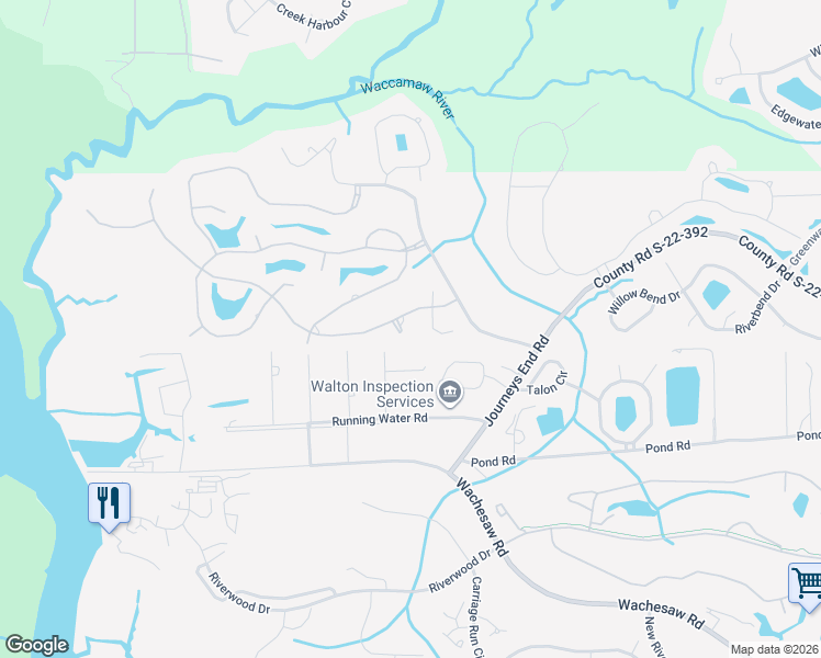 map of restaurants, bars, coffee shops, grocery stores, and more near 27 Cordoba Court in Murrells Inlet