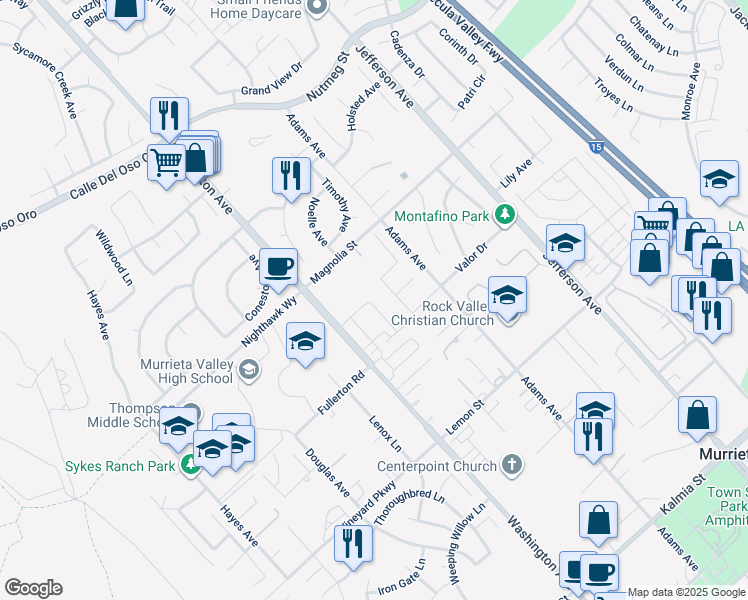 map of restaurants, bars, coffee shops, grocery stores, and more near 24061 Grafton Avenue in Murrieta