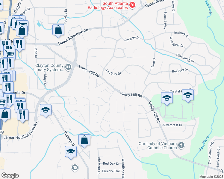 map of restaurants, bars, coffee shops, grocery stores, and more near 230 Valley Hill Road in Riverdale