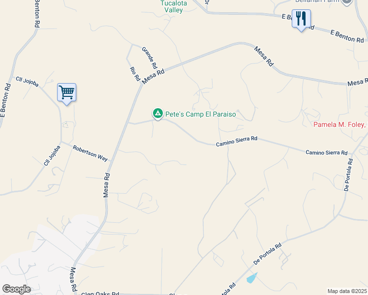 map of restaurants, bars, coffee shops, grocery stores, and more near 38225 Camino Sierra Road in Temecula