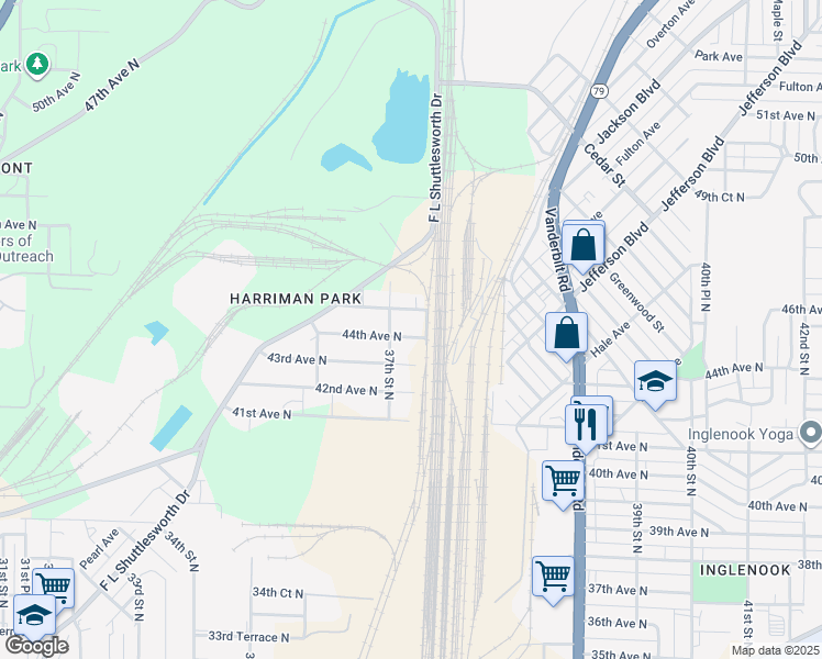 map of restaurants, bars, coffee shops, grocery stores, and more near 3724 44th Avenue North in Birmingham