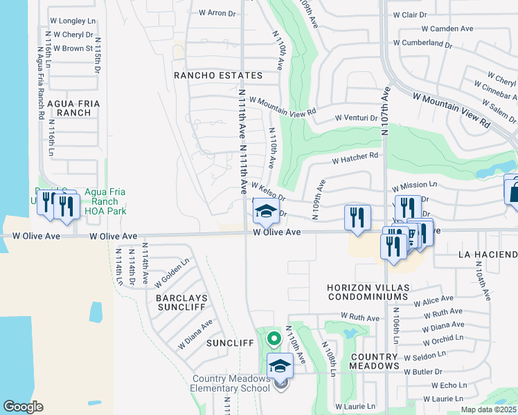 map of restaurants, bars, coffee shops, grocery stores, and more near 11035 West Caron Drive in Sun City