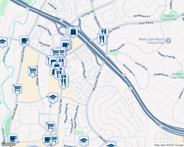 map of restaurants, bars, coffee shops, grocery stores, and more near 27273 Nicole Drive in Laguna Niguel