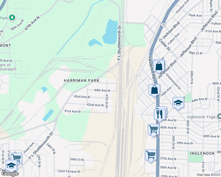 map of restaurants, bars, coffee shops, grocery stores, and more near 3724 44th Avenue North in Birmingham