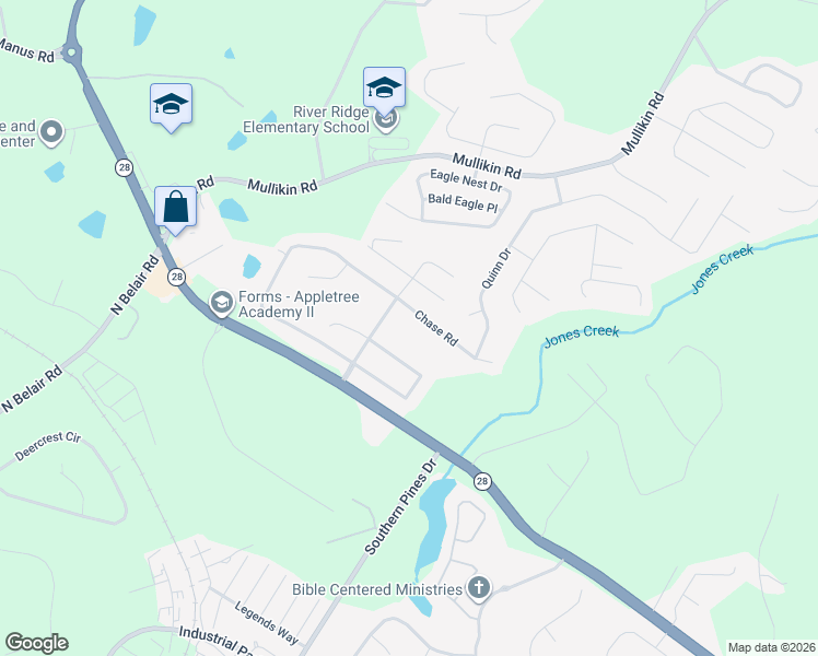 map of restaurants, bars, coffee shops, grocery stores, and more near 892 Chase Road in Evans
