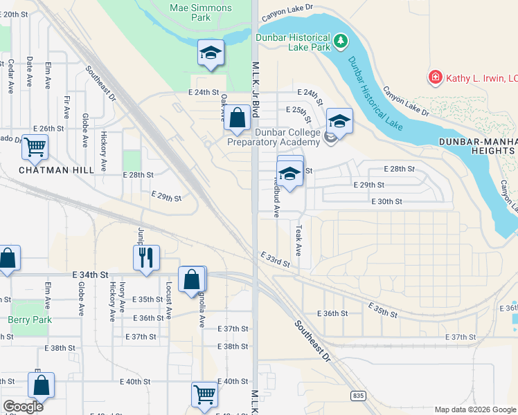map of restaurants, bars, coffee shops, grocery stores, and more near 1701 East 31st Street in Lubbock