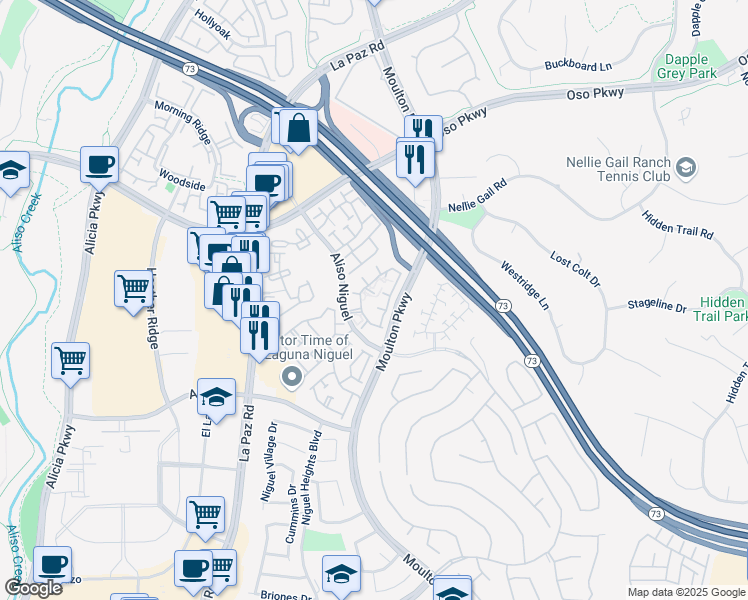 map of restaurants, bars, coffee shops, grocery stores, and more near 24481 Mozer Drive in Laguna Niguel