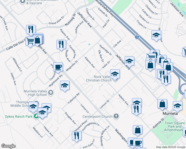 map of restaurants, bars, coffee shops, grocery stores, and more near 41779 Davidson Street in Murrieta