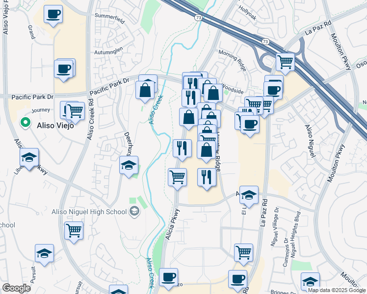 map of restaurants, bars, coffee shops, grocery stores, and more near 27040 Alicia Parkway in Laguna Niguel