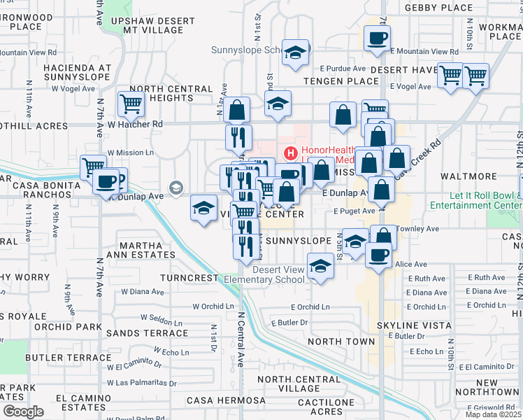map of restaurants, bars, coffee shops, grocery stores, and more near 8901 North 1st Street in Phoenix