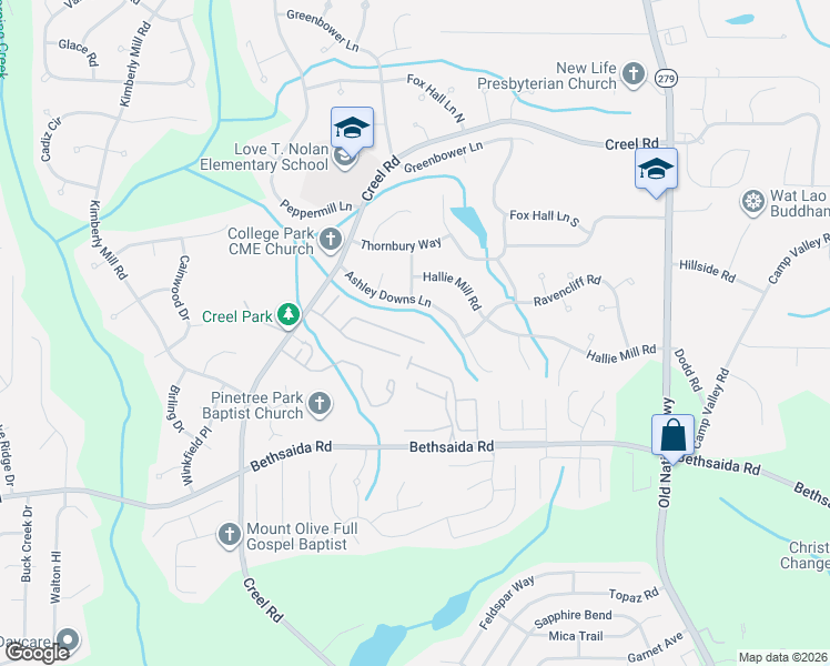 map of restaurants, bars, coffee shops, grocery stores, and more near 1612 Pine Tree Trail in College Park