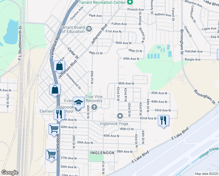 map of restaurants, bars, coffee shops, grocery stores, and more near 4435 41st Street North in Birmingham
