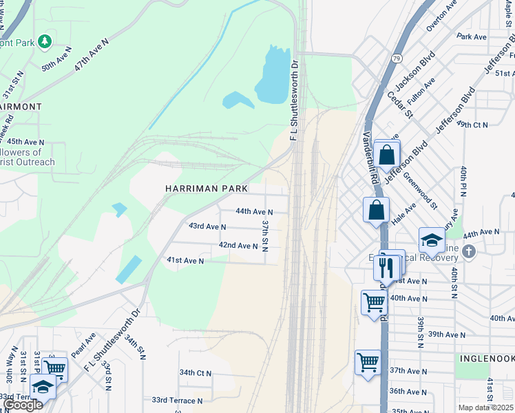 map of restaurants, bars, coffee shops, grocery stores, and more near 3656 44th Avenue North in Birmingham