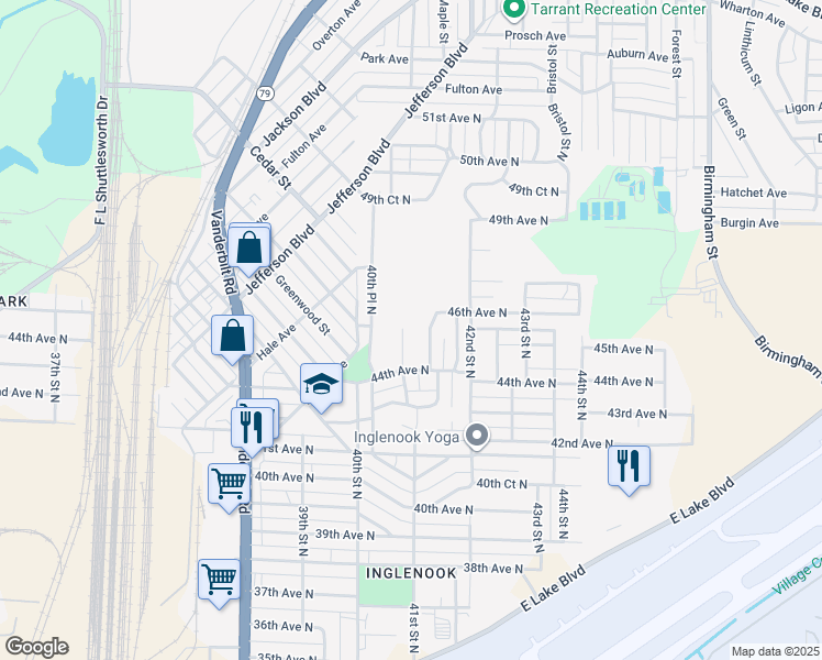map of restaurants, bars, coffee shops, grocery stores, and more near 4435 41st Street North in Birmingham