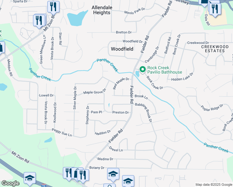 map of restaurants, bars, coffee shops, grocery stores, and more near 6874 Red Maple Drive in Rex