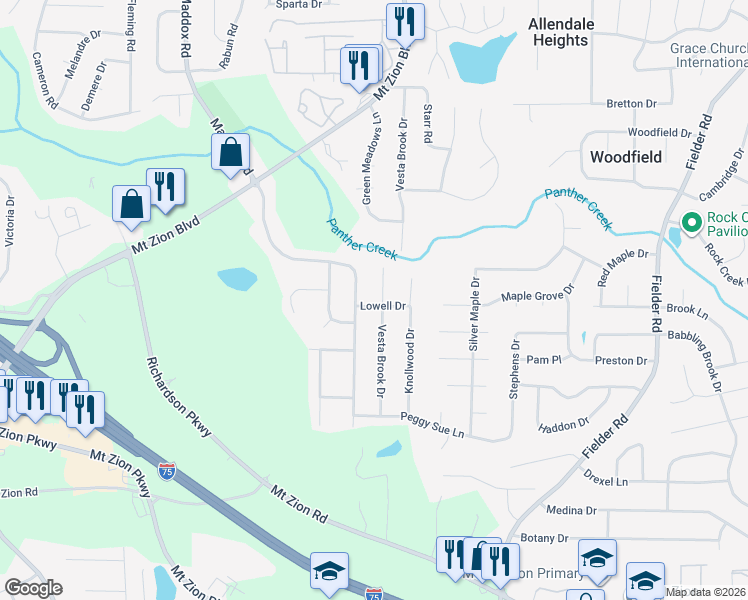 map of restaurants, bars, coffee shops, grocery stores, and more near 6881 Vesta Brook Drive in Morrow