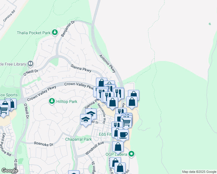 map of restaurants, bars, coffee shops, grocery stores, and more near 76 Kyle Court in Ladera Ranch