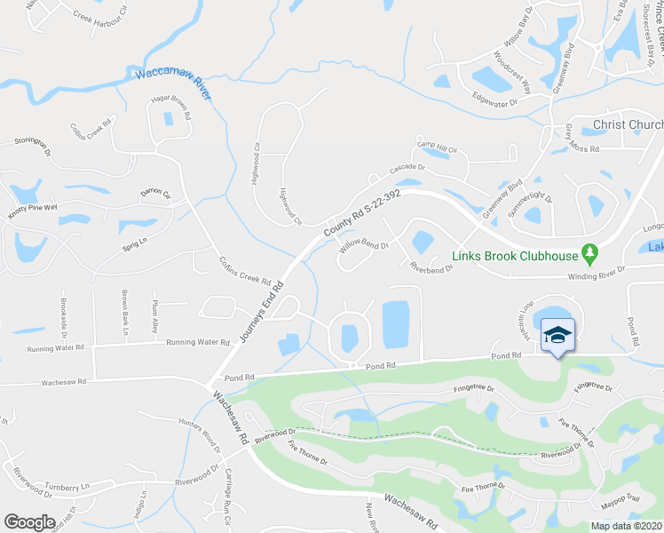 map of restaurants, bars, coffee shops, grocery stores, and more near 44 Willow Bend Drive in Murrells Inlet