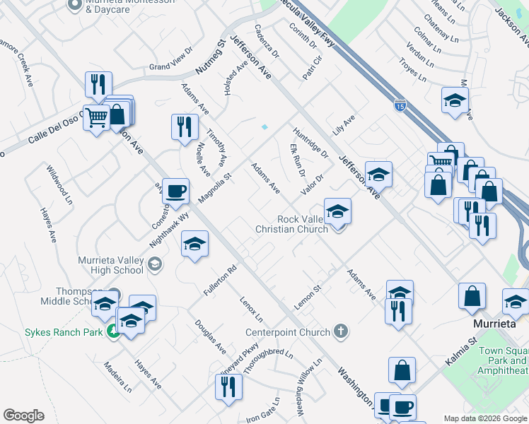 map of restaurants, bars, coffee shops, grocery stores, and more near 41794 Clark Way in Murrieta