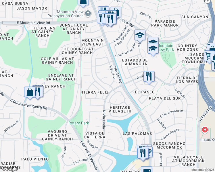 map of restaurants, bars, coffee shops, grocery stores, and more near 8995 North 81st Street in Scottsdale