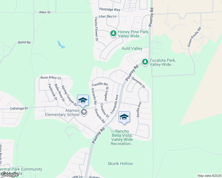 map of restaurants, bars, coffee shops, grocery stores, and more near 38111 Tranquila Avenue in Murrieta