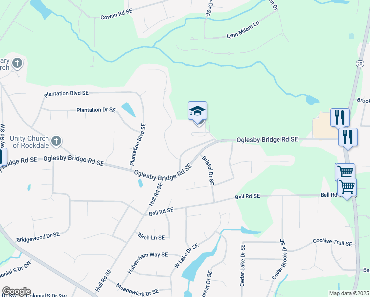 map of restaurants, bars, coffee shops, grocery stores, and more near 514 Oglesby Bridge Road Southeast in Conyers