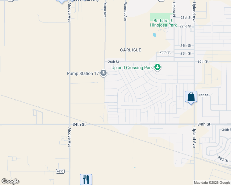 map of restaurants, bars, coffee shops, grocery stores, and more near Yuma Avenue in Lubbock