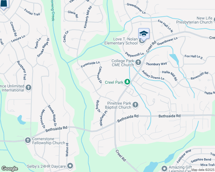 map of restaurants, bars, coffee shops, grocery stores, and more near 120 Cainwood Court East in College Park