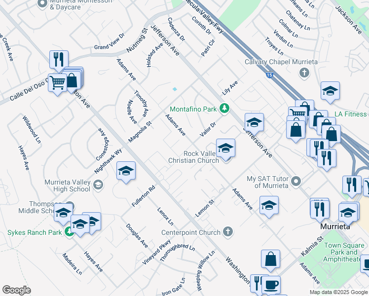 map of restaurants, bars, coffee shops, grocery stores, and more near 41771 Davidson Street in Murrieta