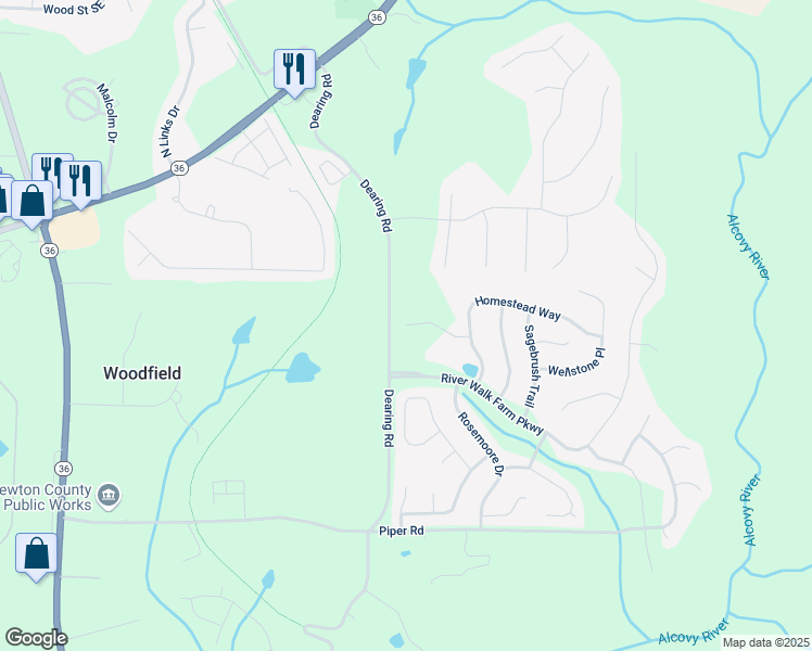 map of restaurants, bars, coffee shops, grocery stores, and more near 370 Granary Walk in Covington
