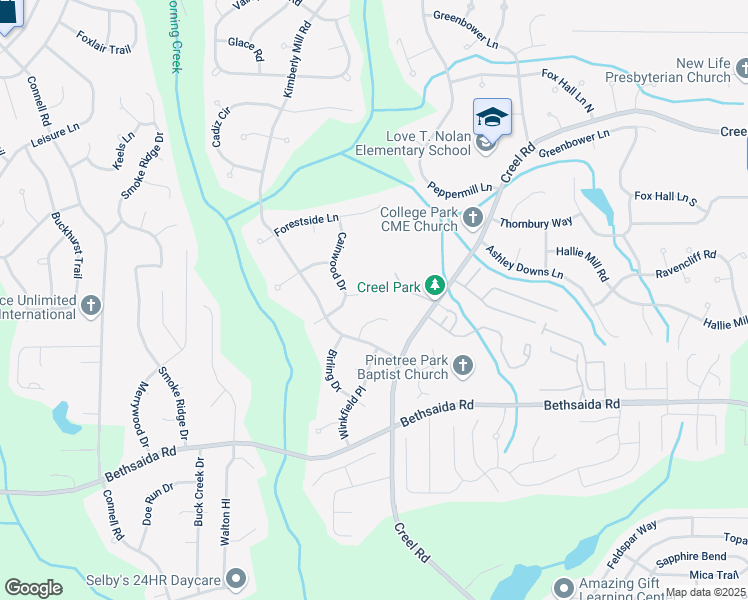 map of restaurants, bars, coffee shops, grocery stores, and more near 120 Cainwood Court East in College Park