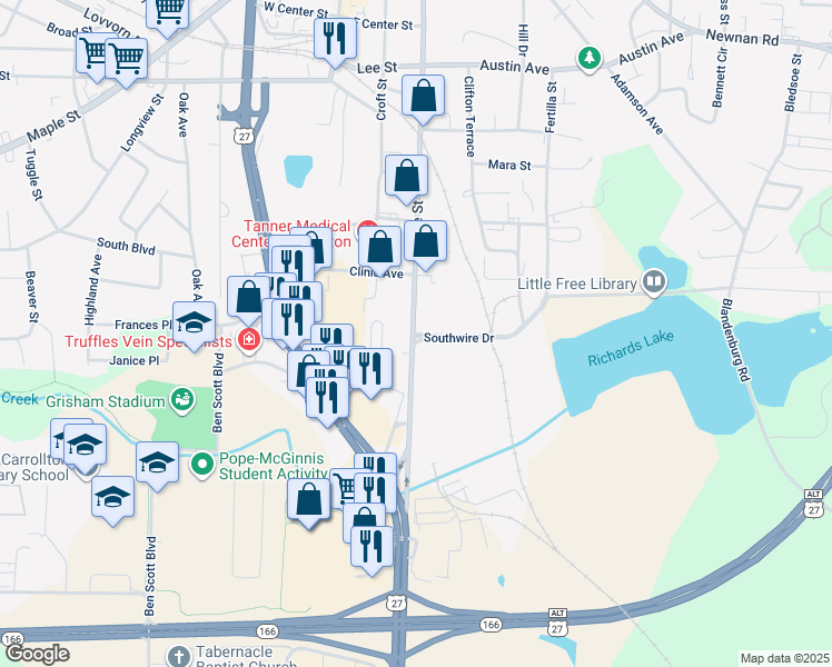 map of restaurants, bars, coffee shops, grocery stores, and more near in Carrollton