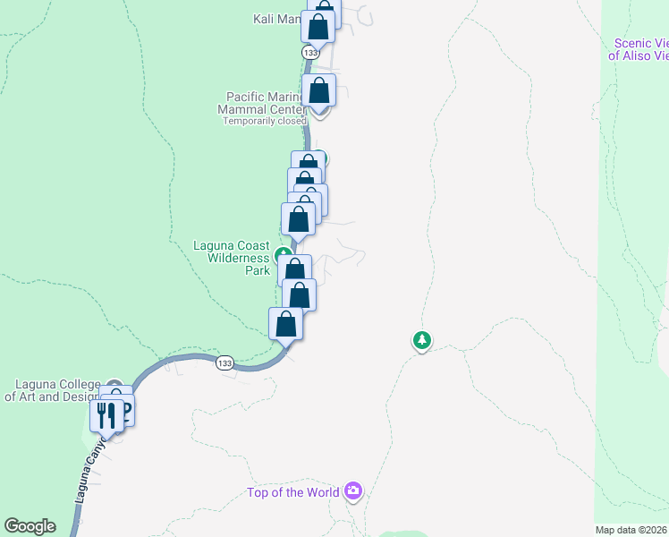 map of restaurants, bars, coffee shops, grocery stores, and more near 4 Castle Rock Way in Laguna Beach
