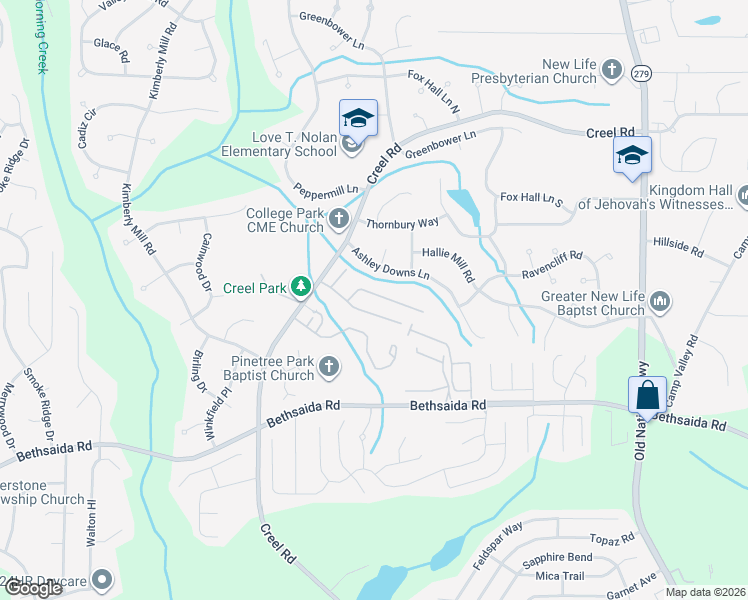 map of restaurants, bars, coffee shops, grocery stores, and more near 707 Pine Tree Trail in College Park
