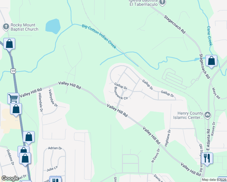 map of restaurants, bars, coffee shops, grocery stores, and more near 600 Mohawk Circle in Stockbridge