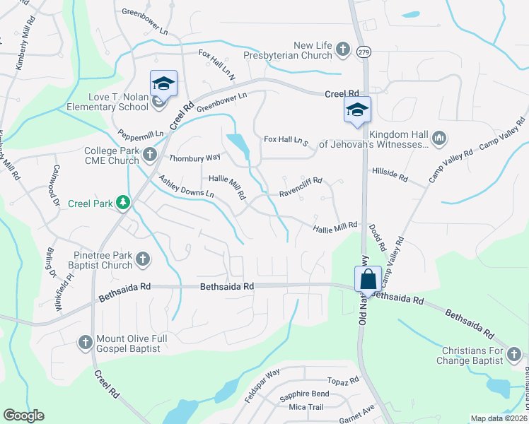 map of restaurants, bars, coffee shops, grocery stores, and more near 2535 Hallie Mill Road in Atlanta