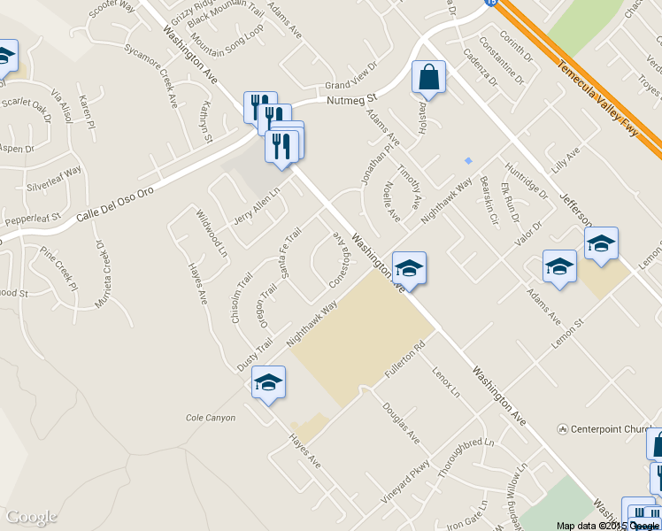 map of restaurants, bars, coffee shops, grocery stores, and more near 23901 Susana Way in Murrieta