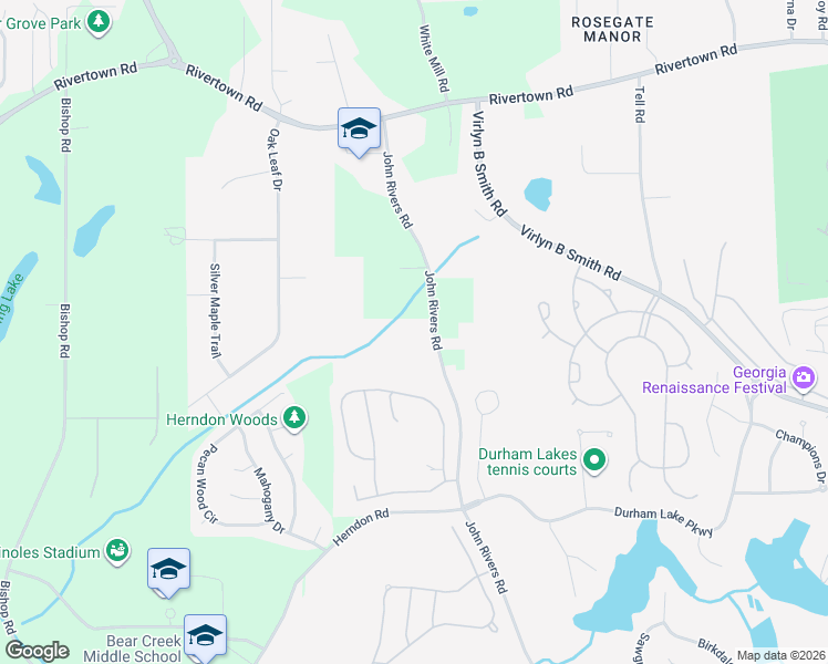 map of restaurants, bars, coffee shops, grocery stores, and more near 6945 John Rivers Road in Fairburn