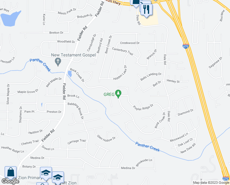map of restaurants, bars, coffee shops, grocery stores, and more near 3212 Rock Creek Drive in Rex