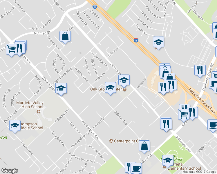 map of restaurants, bars, coffee shops, grocery stores, and more near 24274 Burlwood Street in Murrieta