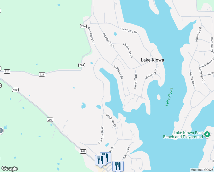 map of restaurants, bars, coffee shops, grocery stores, and more near 519 Kiowa Drive West in Gainesville