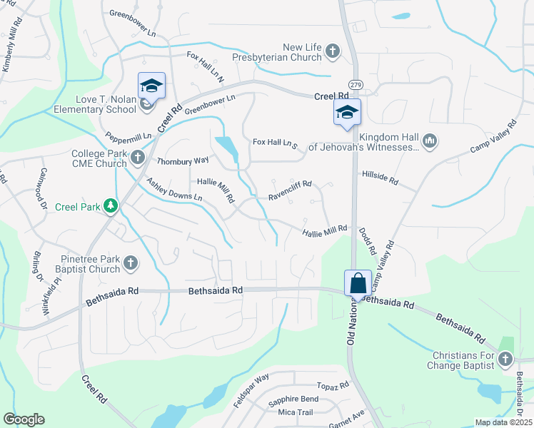 map of restaurants, bars, coffee shops, grocery stores, and more near 2535 Hallie Mill Road in Atlanta