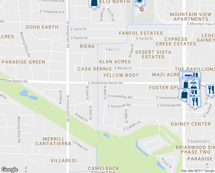 map of restaurants, bars, coffee shops, grocery stores, and more near 6633 East Doubletree Ranch Road in Paradise Valley