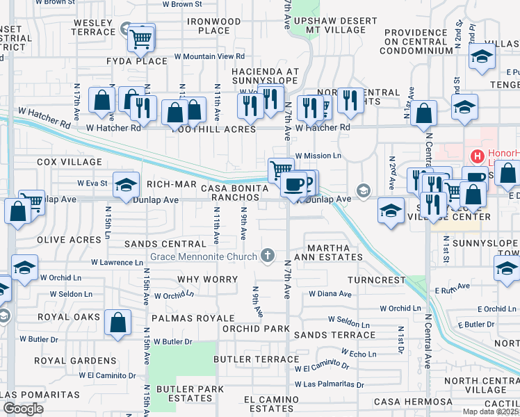 map of restaurants, bars, coffee shops, grocery stores, and more near 837 West Reagan Way in Phoenix