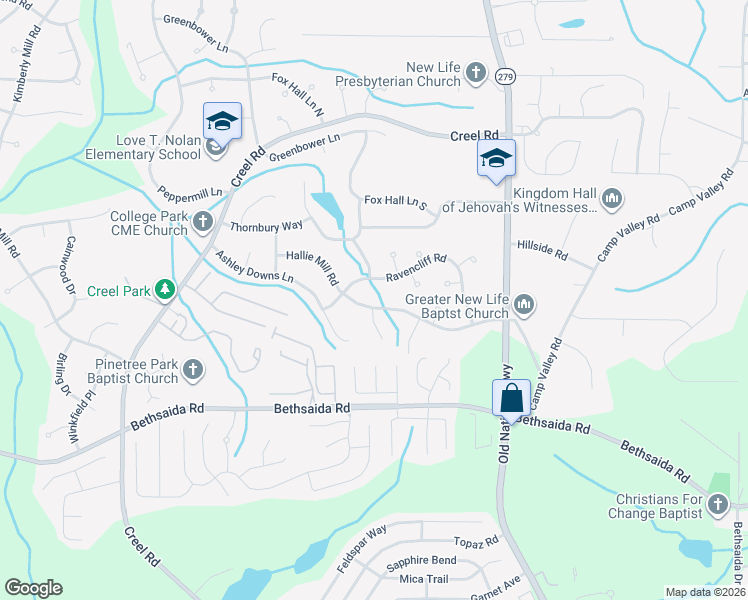 map of restaurants, bars, coffee shops, grocery stores, and more near 2535 Hallie Mill Road in Atlanta