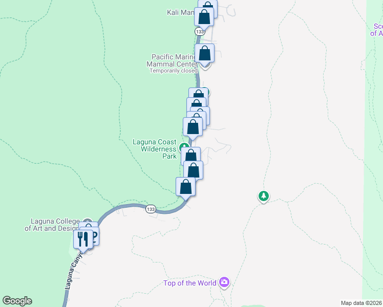 map of restaurants, bars, coffee shops, grocery stores, and more near 3225 Laguna Canyon Road in Laguna Beach