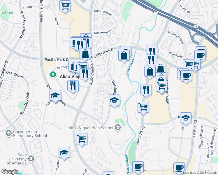 map of restaurants, bars, coffee shops, grocery stores, and more near 28 Destiny Way in Aliso Viejo