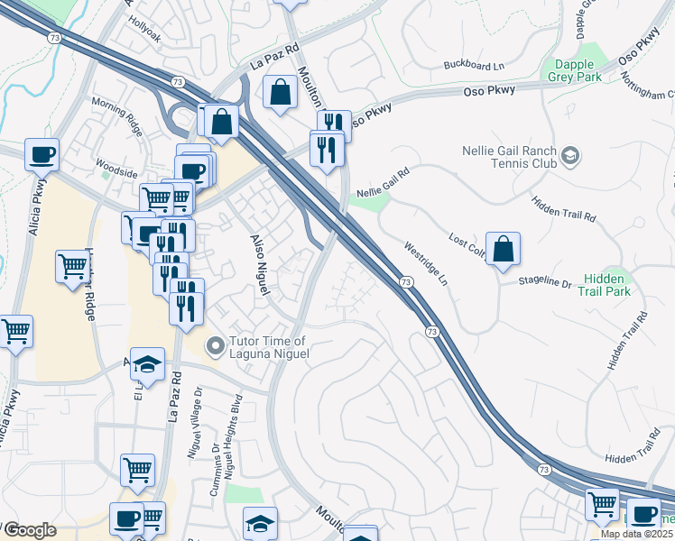 map of restaurants, bars, coffee shops, grocery stores, and more near 1 Hallington Court in Laguna Niguel